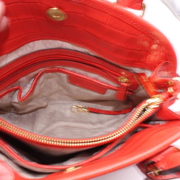 Michael Kors Bowling SATCHEL Shoulder Bag Purse Red Embossed Leather - Picture 7 of 13